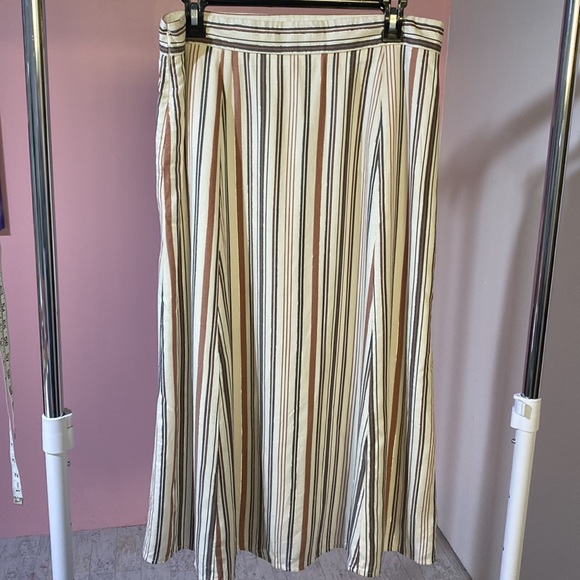 Loft Skirt 8 brown black cream striped A line midi fall long office church - Picture 10 of 11